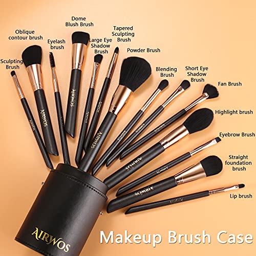 AirWos 14-Piece Professional Makeup Brush Set with Case - Synthetic, Pearl Handles