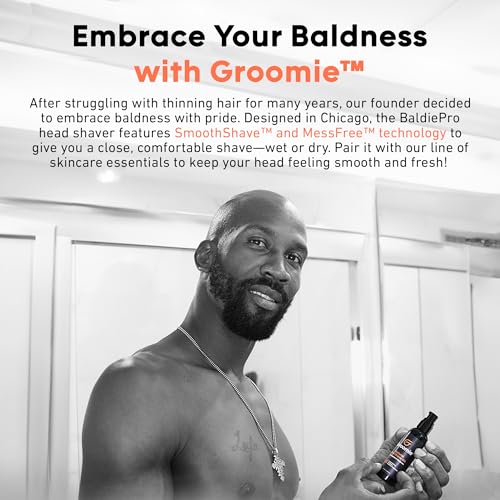 GROOMIE Natural Pre-Shave Oil for Bald Headed Men and Women | Specially Formulated Plant Based Recipe with Milk Thistle Seed, Essential Oils, Antioxidants, and Vitamin E | Promotes Close Shave -1 OZ