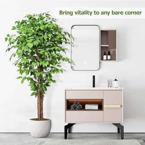 Keeplush 6.2ft Artificial Ficus Tree with 3 Curved Trunks, Lush Faux Indoor Plant