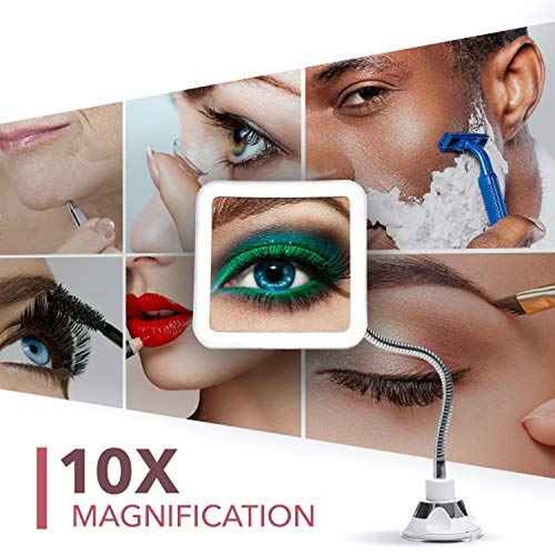 Fancii Flexible Magnifying Mirror 10X with LED Light and Gooseneck, Lighted Travel Makeup Mirror, Lock Suction, Natural Daylight LED, Cordless and Portable (Mira Plus)