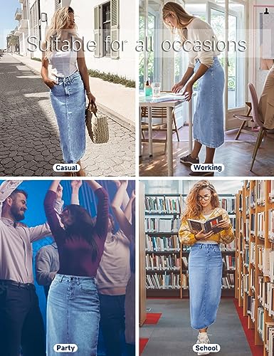Long Denim Skirt with Pockets - Sky Blue Maxi Skirt for Women - 4 Variation