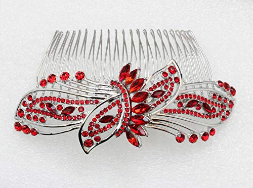 Red Rhinestone Floral Hair Comb - Bridal Wedding Prom Hair Accessory Variation of THIS listing