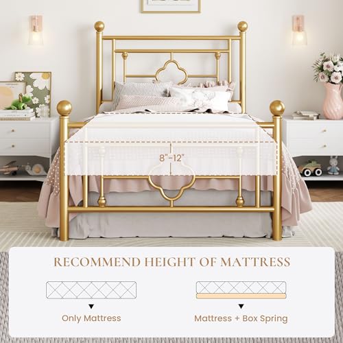 Gold Twin Metal Platform Bed Frame with Headboard - Noise-Free, Easy Assembly