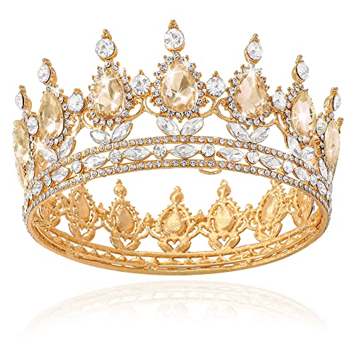 TOBAAT Gold Queen Crown with Rhinestones Wedding Tiara - Bridal Princess Crown