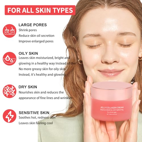 Collagen jelly cream, improves dull skin, reduces fine lines and wrinkles, collagen face mask, hydrates and moisturizing, enhances elasticity, lifts and firms the skin, suitable for all skin types (2