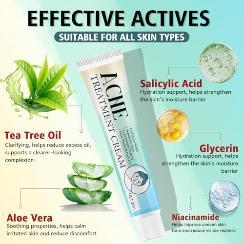 Acne Treatment for Face, Acne Cream, Pimple Cream Suitable for All Skin, Blemish Care Cream for Face and Body, Gentle Daily Skin Care for Oily & Blemish-Prone Skin, Helps Improve Skin Appearance