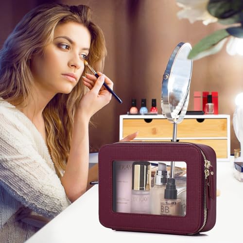 Pinkmik Clear Makeup Bag Set - Burgundy L+M+Mini Variation for Travel & Organization