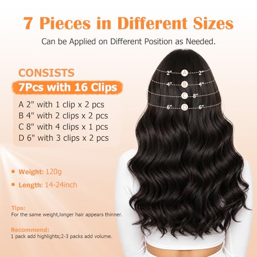 Natural Black Clip-In Hair Extensions 7PCS 120g 24 Inch Remy Human Hair