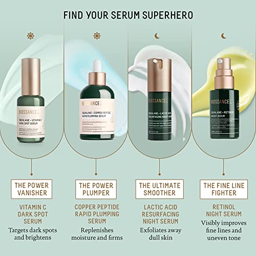 BIOSSANCE Squalane + Lactic Acid Night Serum - Vegan Exfoliating & Anti-Aging Treatment