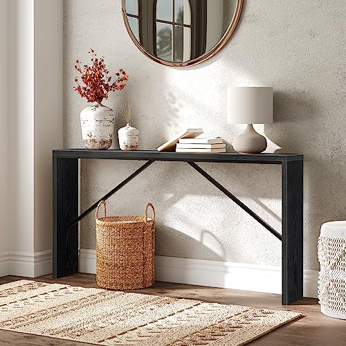 Console Table 62.2 Inch Black Sofa Behind Couch Modern Industrial Design