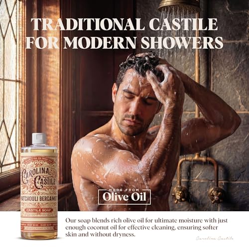Organic Castile Soap with Patchouli & Bergamot - 128 Fl Oz Concentrated Natural Body Wash - Made with Organic Olive & Coconut Oils - Unisex Scent