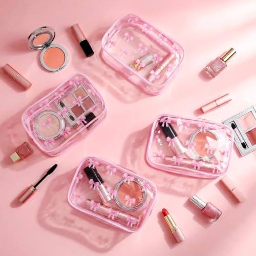 Pink Bow Clear Makeup Pouch - Coquette Cosmetic Bag for Women & Girls - Variation of 16 / Pink Bow