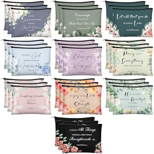 Jetec 30 Pcs Morandi Christian Makeup Bags - Bible Verse Gift Set for Women