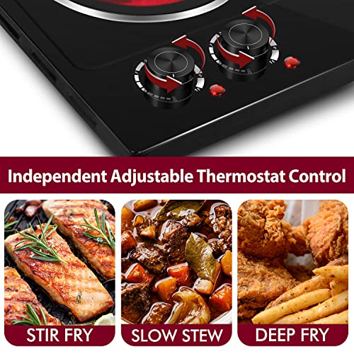 CUSIMAX Double Burner Electric Hot Plate 1800W Ceramic Cooktop Black
