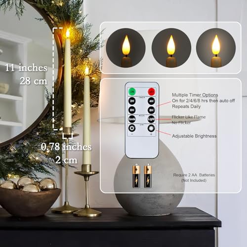 Homemory Ivory 11in Flameless Taper Candles with Remote Timer (48-Pack)