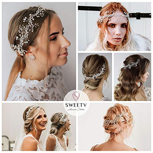Silver Bridal Headpiece Headband for Wedding Hair Accessories - SWEETV