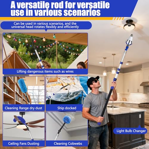 26FT Light Bulb Changer Kit with Ceiling Fan Cleaner Extension Pole - Blue, 20 Feet