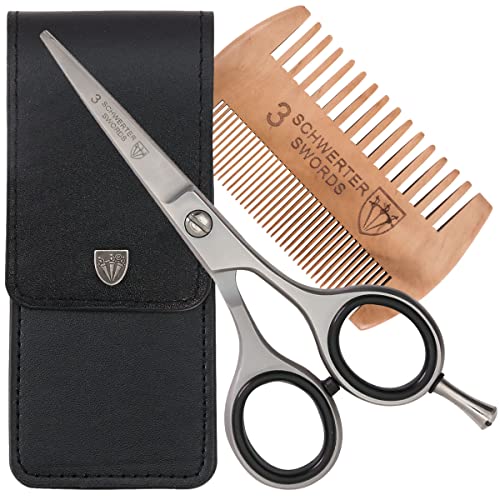 Drei Schwerter 3 Swords Germany Beard, Mustache Scissors With Comb – Stainless Steel, Black Case