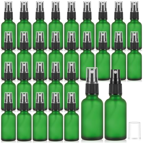 Roshtia 30 Pcs 1 oz Green Frosted Glass Spray Bottles - Refillable & Leakproof