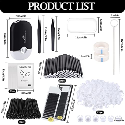 Black B Eyelash Extension Supplies Kit - Professional Lash Set with Tweezers & Dryer