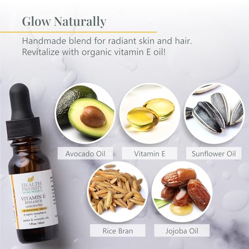 Unscented Organic Vitamin E Oil for Skin & Hair - 1 Fl Oz, Handcrafted, Non-GMO