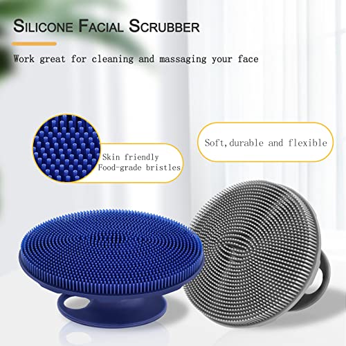 Soft Silicone Body Cleansing Brush Shower Scrubber, with Silicone Face Scrubber, Exfoliating Brush Manual Handheld Facial Cleansing Brush