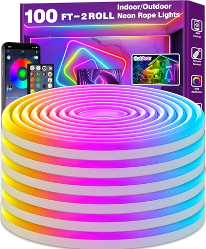 AILBTON 100FT RGB LED Neon Rope Lights - Waterproof Outdoor Flexible Strip with App/Remote, Music Sync, Multiple Modes
