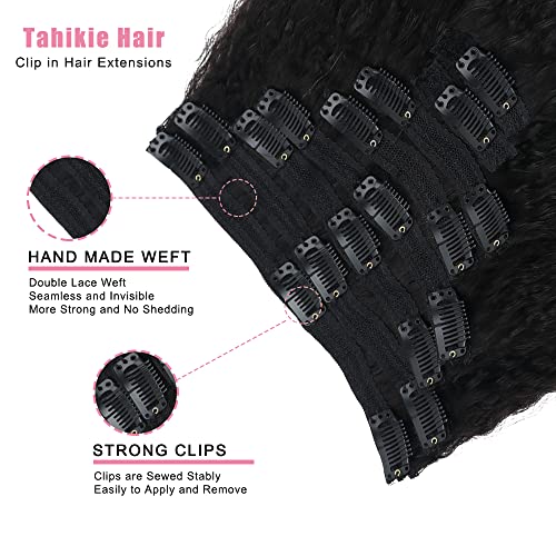 Kinky Straight Human Hair Clip-In Extensions 120g Full Head 18 Inch Natural Black