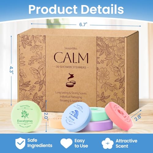 SeasonBliss Shower Steamers Set 30 PCS with 6 Scents - Shower Bombs for Women, Variations Included