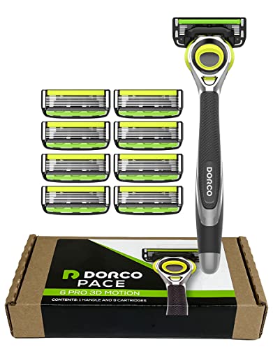 Dorco Pace 6 Pro 3D Motion Razor System - 1 Handle + 9 Cartridges, Pack of 10