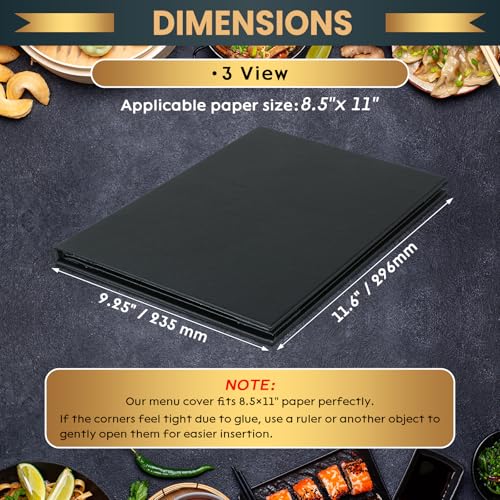 AMGSH 4 View Black Menu Covers 8.5 x 11 Inches - 10 Pack for Restaurants & Cafes