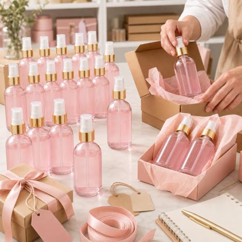 10PCS 4oz Glass Spray Bottles - Refillable Travel Fine Mist Containers (Pink, Gold)