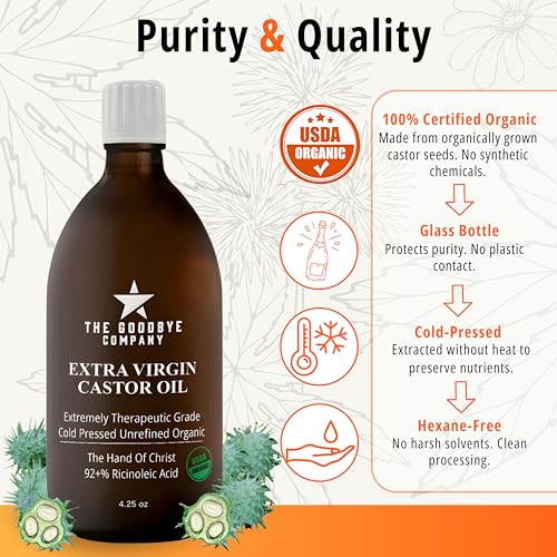 The Goodbye Company Organic Cold Pressed Castor Oil 4.25oz Pack of 2 - Hair, Skin & Lash Nourishment
