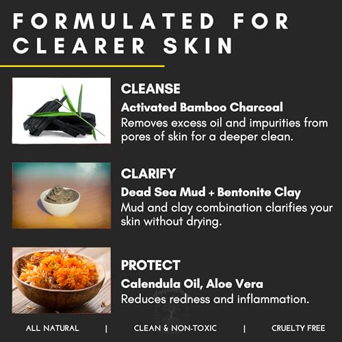 Doppeltree Activated Charcoal Mud Mask with Bentonite Clay for Men and Women - Toning Treatment to Manage Blackheads and Minimize Pores for Clearer Skin - Ideal for Acne-Prone, Oily & Combination Skin