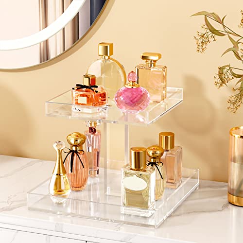 2-Tier Acrylic Perfume Organizer Stand for Women - 7 x 7.9 x 9 Inches