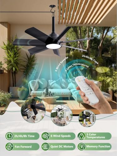 Outdoor Ceiling Fan with Light & Remote - 28 Inch Black for Gazebo & Patio - Variation 2