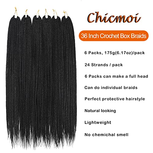 36 Inch Box Braid Crochet Hair Extensions - 6 Packs, 144 Strands, Knotless Pre Looped for Black Women - Variation of THIS listing