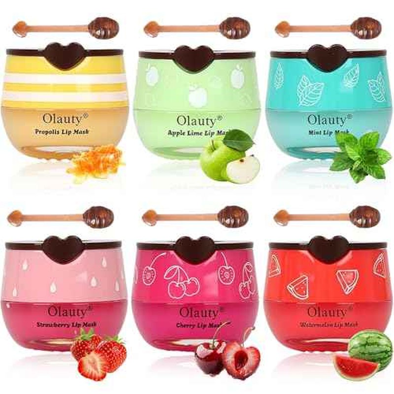 6 PCS Bee Lip Balm Honey Pot, Moisturising Sleep Lip Mask to Reduce Lip Lines, Propolis Lip Mask Overnight Hydrating Lip Balm with Stick for Dry, Chapped & Cracked Lips