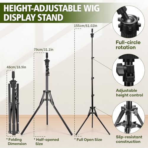 Adjustable Wig Stand Tripod for Mannequin Wigs Salon Hair Styling