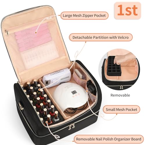 CUBETASTIC Nail Polish Organizer Bag - Holds 69 Bottles & Lamp, Travel Case, Black