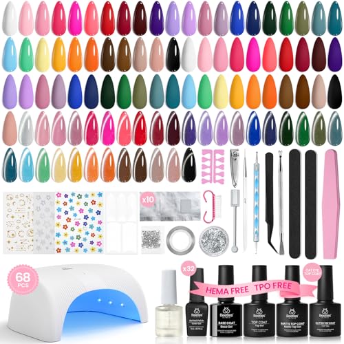 Beetles Gel Nail Polish Kit with UV Light - 32 Color Multicolor Set, 68pcs DIY Manicure