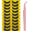 10 Pairs Black False Eyelashes, Reusable Natural to Voluminous Look for Daily & Party Makeup, Includes Pink Eyelash Curler