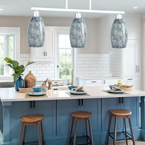 B&K Jasmine Blue Stone Crackle Glass Pendant Light Shade 7.64" - 3 Pack