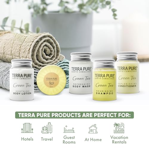 Hotel Toiletries Set 75 Pieces - Shampoo, Conditioner, Lotion & Body Wash with Green Tea Scent