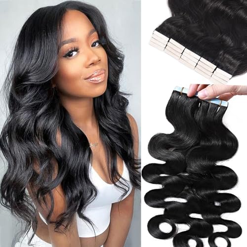 Smartinnov 18 Inch Black Body Wave Tape-In Hair Extensions 50g - #1B-BW