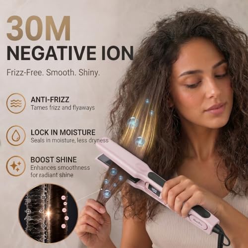 HeirPro 1.5 Inch Wide Ceramic Hair Straightener for Thick Hair - Pink