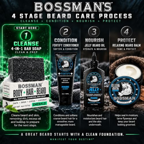 Bossman 4-in-1 Charcoal Bar Soap for Men - Emerald, 4 oz, Pack of 3