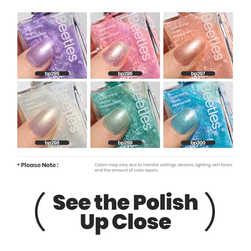 Beetles Glitter Nail Polish Set, 6 Colors Dreamy Pastel Pearl Quick Dry Nail Polish Kit, Long Lasting Shine DIY Manicure Gift for Women Girl Christmas Nail Art