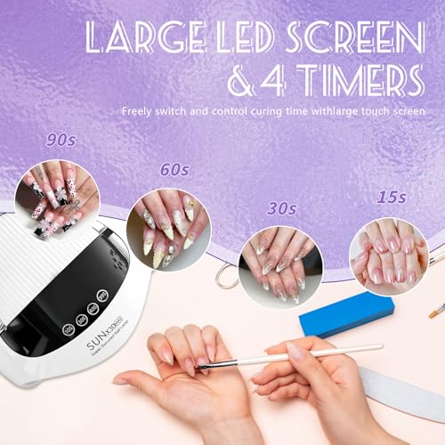 500W UV LED Nail Lamp, 90 LEDs Gel Nail Dryer for Fast Curing with LCD Display, 4 Timer Settings & Auto Sensor, Salon-Grade Nail Light for Home and Nail Salon Use