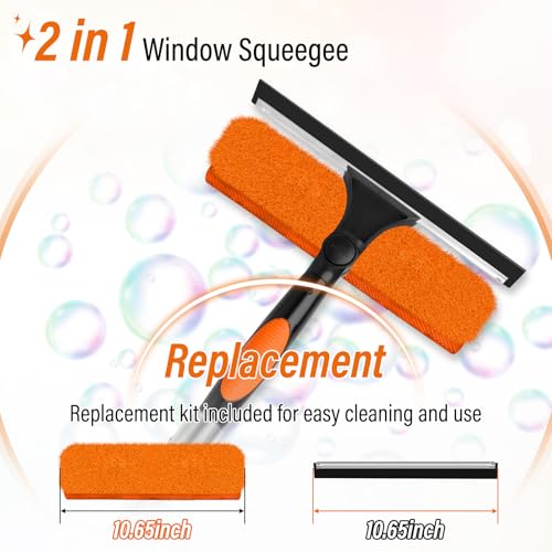 26FT Telescoping Window Cleaning Kit with 10.65in Squeegee & Replacement Pads - Adjustable Pole